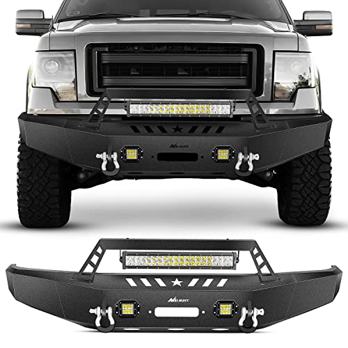 Image of Nilight Front Bumper Full Width Solid Steel Compatible for 2009 2010 2011 2012 2013 2014 Ford F150 Pickup Truck with Winch Plate Offroad 120W LED Light Bar 2x18w LED Pods