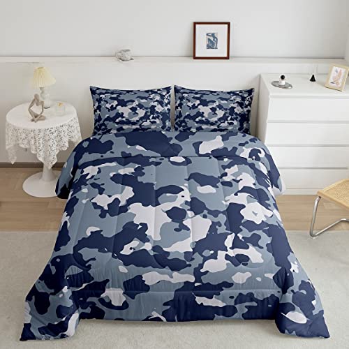 Feelyou Camouflage Comforter Set Camo Bedding Set Military Style Comforter Blue Quilted Duvet Set For Boys Girls Children Teens Microfiber Queen #TOP7