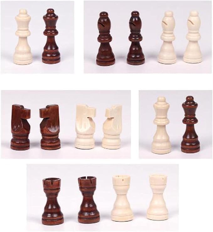 32Pcs Wooden International Chess Pieces, Classic Staunton-Style, Handcrafted, Tournament Set, Portable, No Board, for Standard Boards