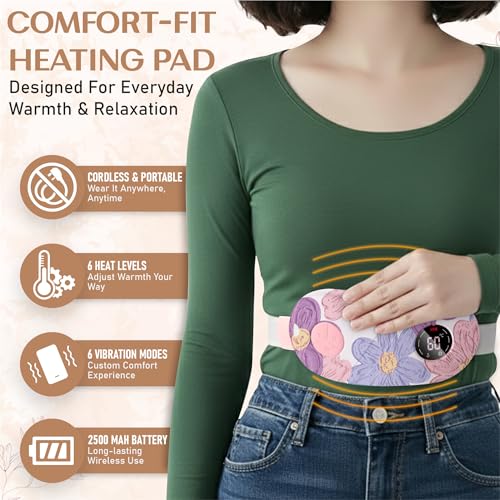 Image of BRONTIX Period Cramp Relief Massager for Women | Portable Cordless Menstrual Pain Relief Heating Pad with 6 Heat & Massage Modes | Electric Periods Cramp Massager | Perfect Gifts for Woman (Pastel bloom)