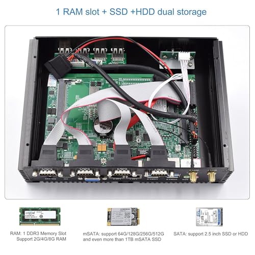 Image of Silent Industrial Mini PC, i5 CPU Fanless Mini Computer, 8GB DDR3L RAM, 512GB SSD, 4xCOM RS232, 2xNICs, HD&VGA Dual Display, WiFi, Full Metal Case, W-11 Pro