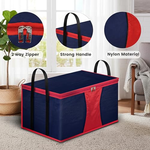 Image of Storite Multi-Purpose Moisture Proof Heavy Duty 1680 Denier Nylon 110 L Super-Size Large Toys /Stationery Paper /Blankets /Clothes Storage Bag - Red /Navy Blue (63.5 x 45.7 x 38cm)