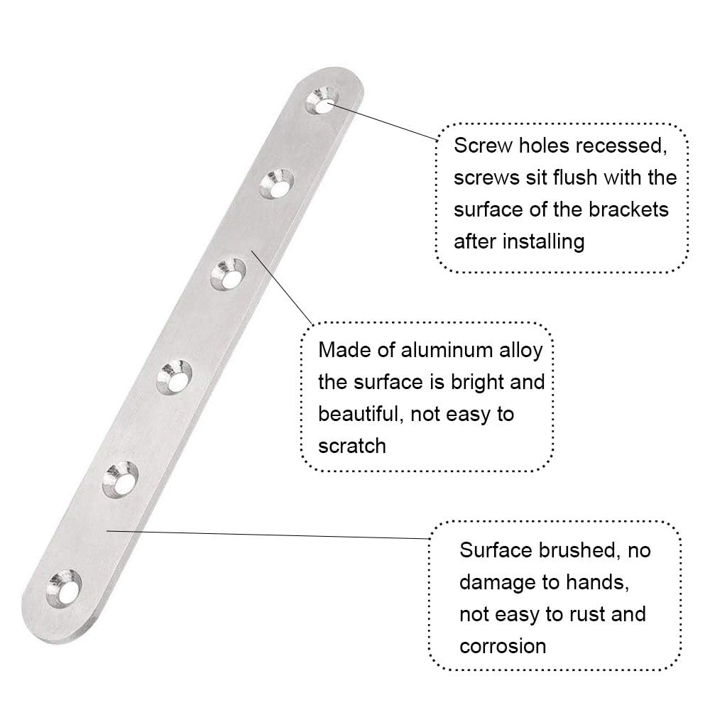 Luabue 8Pcs Metal Flat Brackets for Wood Straight Brackets Joining Mending Plates Stainless Steel Fixing Plate Metal Bracket with Holes 155×19×3mm for Connector Repair Wooden Furniture - Image 3