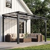 AirWire 10'x8' Wall-Mounted Lean to Gazebo with Aluminum Frame & Polycarbonate Panel, 8x10 FT Hardtop Pergola with Sloped Roof for Backyard, Porch, Deck