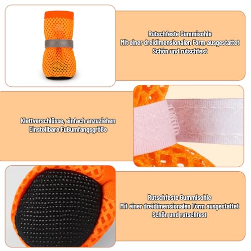 4 Stück Hundeschuhe Pfotenschutz Outdoor, Atmungsaktive Hundeschuhe Für Sommer, Mesh Hunde Schuhe Schutz Vor Verletzungen Und Hitze, Anti-Rutsch Verstellbarem Hundeschuhe Ideal Für Kleine Hunde