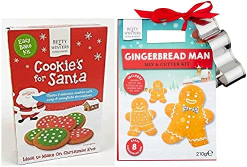 Christmas Baking Kit Gift Set - Gingerbread Man Flavour Cookie Mix with Shaped Cutter and Cookies For Santa Kit - Baking for Kids and Adult