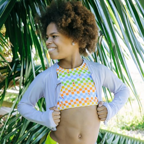 Image of SwimZip Girls' Long Sleeve Zipper Crop Top Rash Guard UPF 50+ Sun Protection