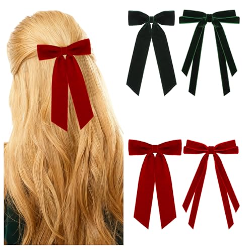 Pinzas de Pelo de Terciopelo Rojo para Niñas 4 Piezas miniatura 1