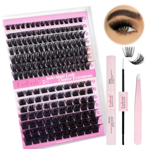 FADLASH 100D+200D 0.07mm D Curl 8-16mm with Bond and Seal and Tweezers Fluffy Cluster Lashes DIY Eyelash Extensions - Image 2