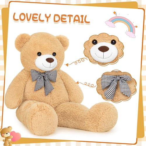 Sausudols XXL Teddybär Großer Bär 120 cm groß Riesen Teddy Bär Stofftier Plüschtier Kuscheltier Geschenk für Kinder Freundin Hellbraun