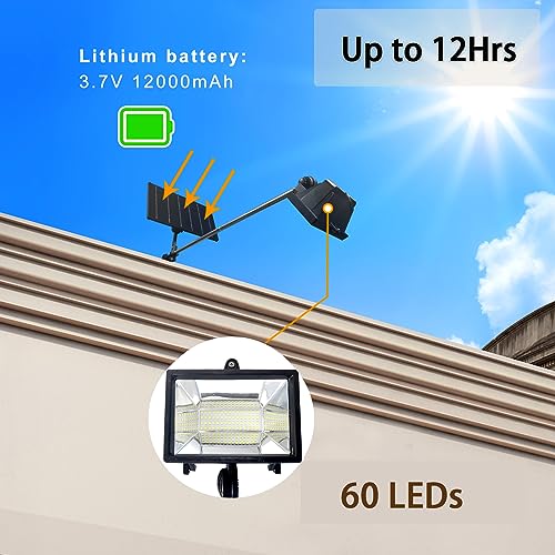 Image of Solar Billboard Light, 1200 Lumen 60 LEDs Sign Lights Outdoor, 12000 mAh IP65 Waterproof Commercial Light for Real Estate Signs, Business, Advertisement, Billboard, HOA, High Way Signs
