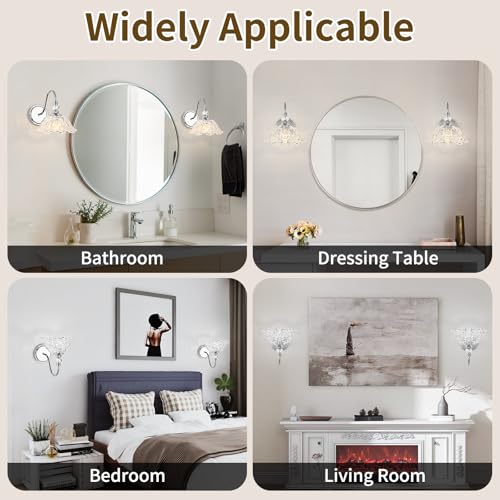 Image of 1 Piece Chrome Wall Sconce with Floral Clear Glass Shade, Modern Wall Mount Lighting for Bathroom,Modern Bathroom Vanity Light Fixture