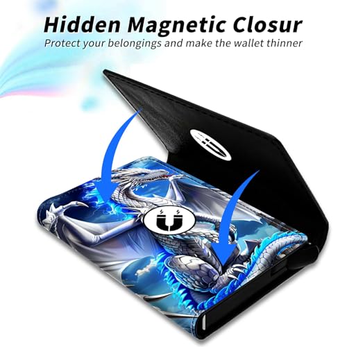 Blue Dragon Minimalist Wallet for Men, Pop Up Card Case Wallet for Women, PU Leather Automatic Credit Card Holder Metal Money Clip Wallet RFID Blocking Bifold Pocket Wallet4