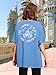 Oversized Magical Shirt Women Happiest Place on Earth Shirt Magic Kingdom Shirts Cute Castle Graphic Family Holiday Tee Tops Blue