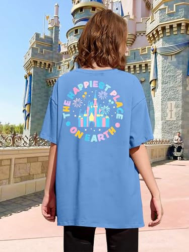Oversized Magical Shirt Women Happiest Place on Earth Shirt Magic Kingdom Shirts Cute Castle Graphic Family Holiday Tee Tops4