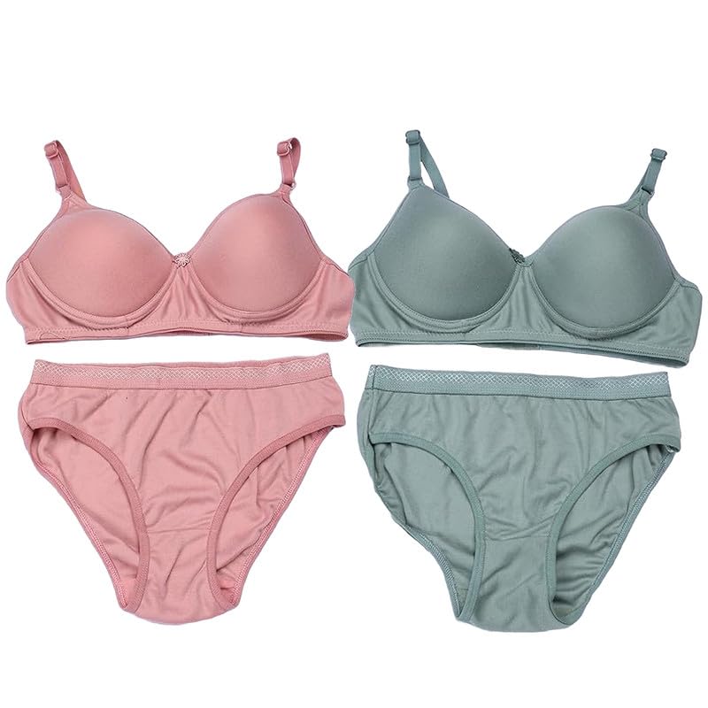 Women Cotton Full Coverage Padded Wire Free Bra Panty Lingerie Sets Combo