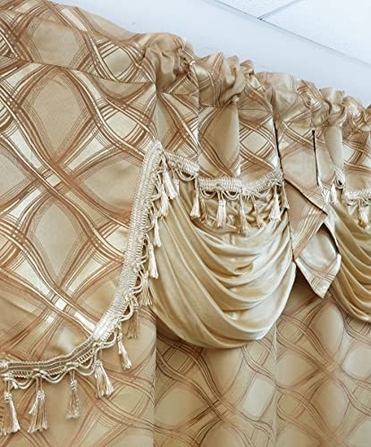 Gohd Dance With Wind. Jacquard Window Curtain Panel Drape With Attached Fancy Valance. 2Pcs Set. Each Pc 54 Inch Wide X 84 Inch Drop With 18 Inch Valance. (Bronze) #TOP2