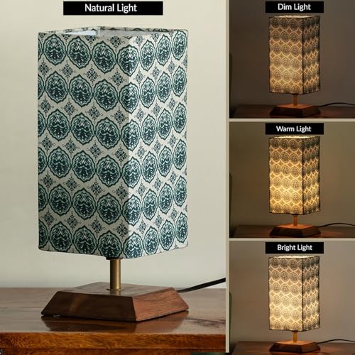 Image of ExclusiveLane 'Paisley-Carved' Mango Wooden Table Lamp for Bedroom Living Room Home Decoration & Bedside Lamp Bed Lamps for Side Table Side Lamp for Bed Room (33 Cm, Without Bulb, Handcrafted)
