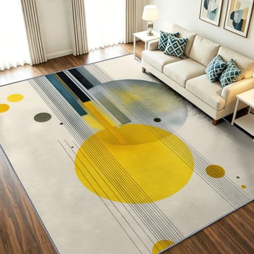 Tapis de salon moderne abstrait géométrique beige lavable en machine 60x90