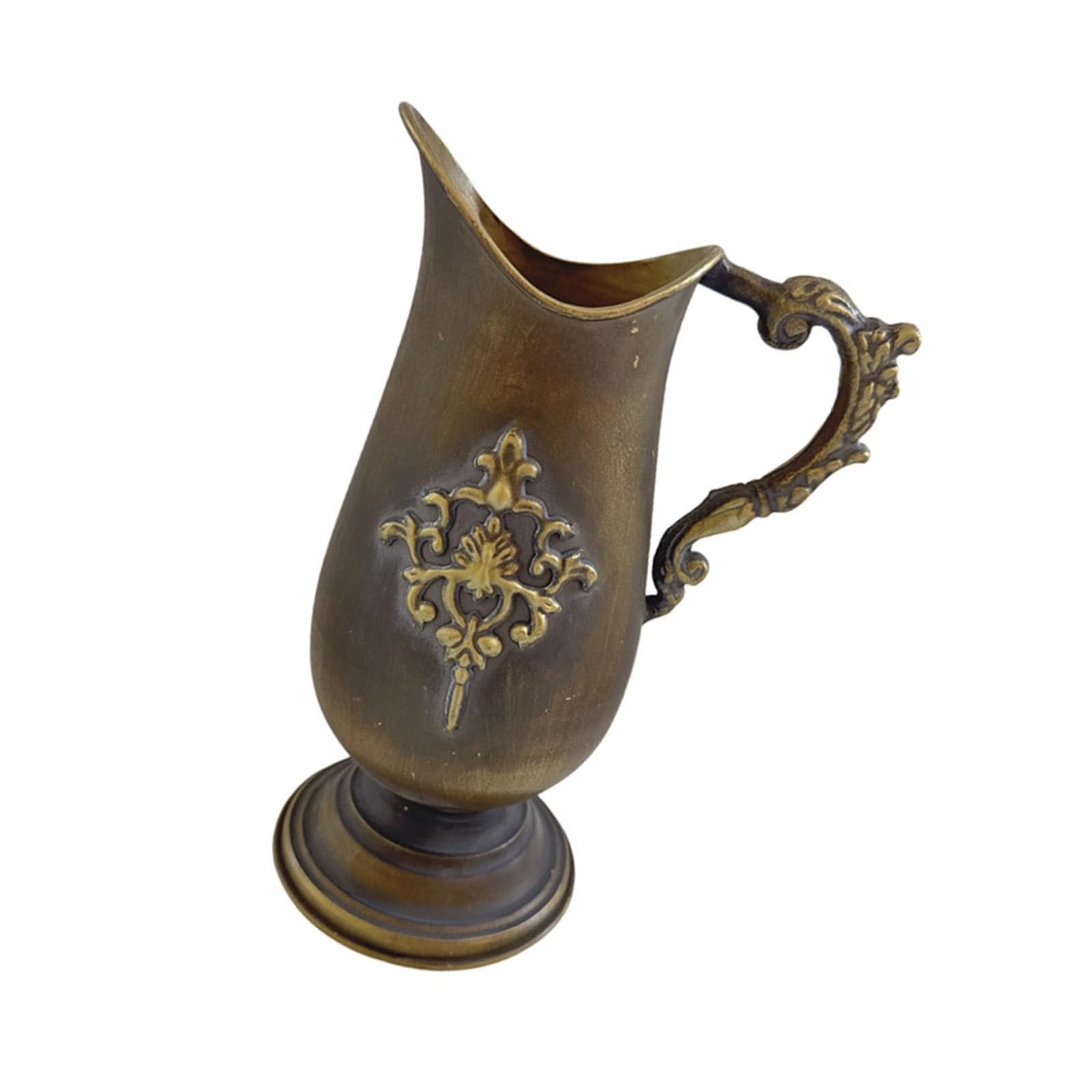 Msioytog B Antique Ronze Metal Vases Tall Urn Planter For Flowers Arrangement Farmhouses Decors With Intricate Floral Pattern Metal Plant Vases
