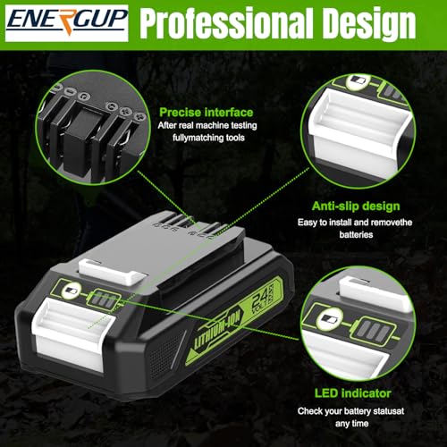 energup 2Pack Battery for Greenworks 24V Battery 3.5Ah, for 29842 29852 29322 BAG709 BAG710 20352 22232 2508302 for Greenwork 2X24V Tools, with 2Port 29862 Charger for G-24 Greenworks 24V Battery by energup - Image 2