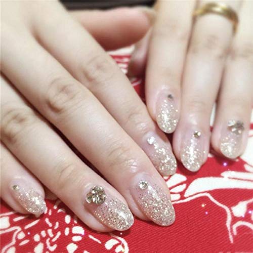 TJJF 24Pcs Mädchen Silber Farbe Glitter 3D künstliche Nagelspitzen mit Kleber Braut Pretty Shining Decor Fake Press On…