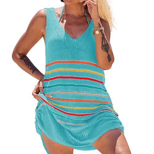 Vestido de Playa Verano Corto para Mujer Suelto Ropa de Playa Bohemio Pareos Playa Traje de Baño Vestido Elegante Crochet Camisolas Playa Borla Bikini Cover Up (D3,Talla única)