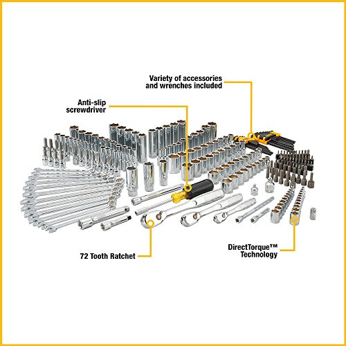 Dewalt Mechanic Tool Set, 247-Piece, 1/4 In., 3/8 In. And 1/2 In. Drive, Sae, Ratchets, Sockets, Hex Keys, Combination Wrenches, Polish Chrome Finish (Dwmt81535) #TOP2