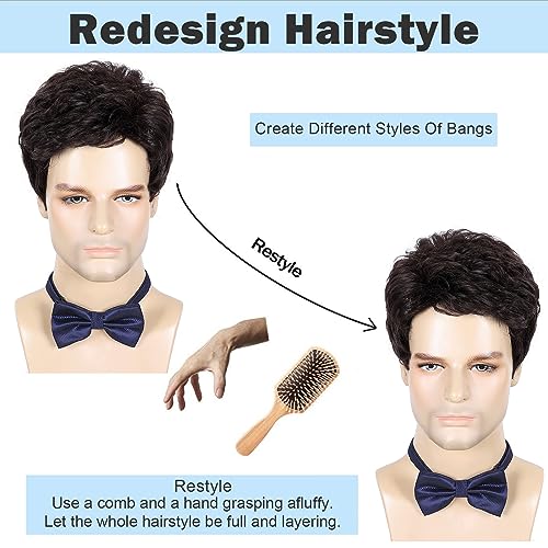 Ddhair Mens Brown Wig,Short Brown Wig Men Layered Natural Fluffy Synthetic Hair Halloween Costume Wigs For Men Man #TOP1