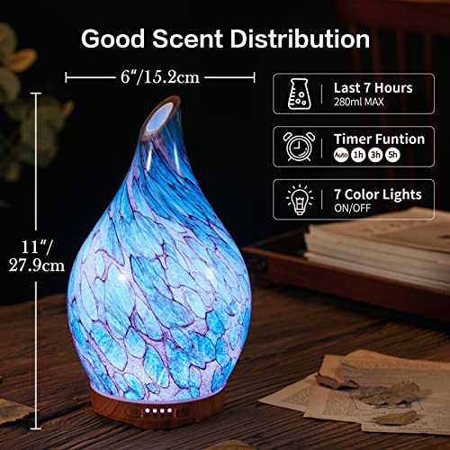 Porseme 280Ml Glass Essential Oil Diffuser Aromatherapy Ultrasonic Cool Mist Humidifier 7 Running Hours Waterless Auto-Off Air Diffusers For Sleeping, Yoga, Office Working, Spa And Rest (Light Blue) #TOP2