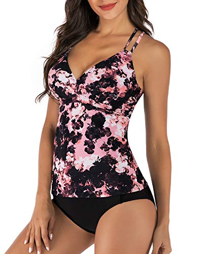Tankini Swimsuits for Women Criss Cross Back V Neck Adjustable Straps Two Piece Bathing Suits with Bikini Bottom2