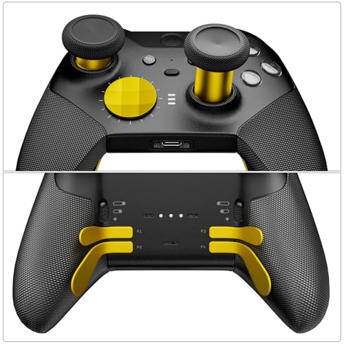 Image of 14-in-1 Controller Accessories Kit Compatible with Xbox Elite Series 2, 6 Premium Metal Thumbsticks, Swap Joysticks, 4 Interchangeable Paddles, 2 D-Pads, 1 Tool & 1 Storage Bag (Bright Gold)