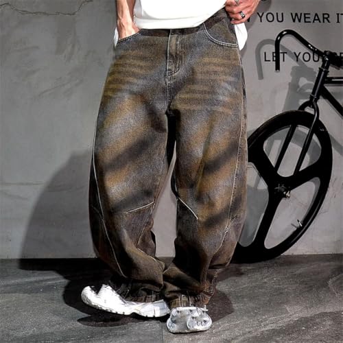 Men’S Trendy Vintage Slim Fit Distressed Baggy Harem Denim Cargo Pants Full Length Button Fly Hip Hop Streetwear4