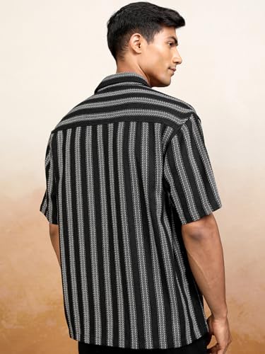 Image of Locomotive Men's Oversized Shirts | Striped | Half Sleeves | Cutaway Collar | Casual Shirts | Stylish Shirt