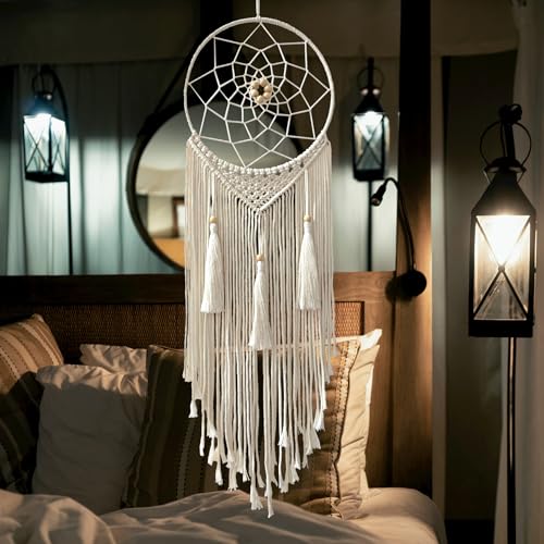 Dream Catcher Macrame Wall Hanging, Boho Decorations for Bedroom Living Room Wedding Party Home Decor, 14" Inner Dia, with 5.9ft Cotton Rope (Medium, Solid) - Image 6