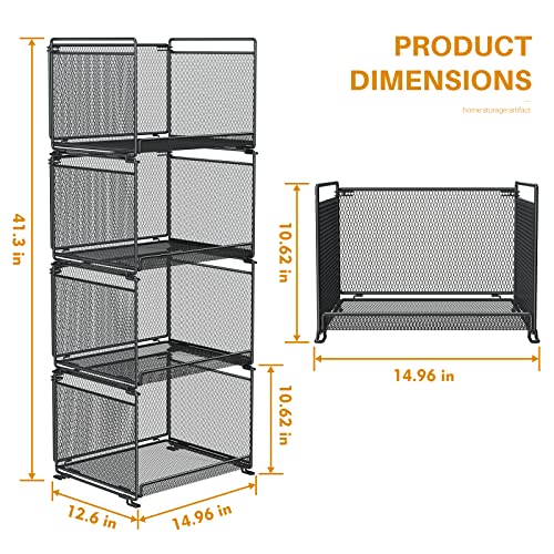 Fruit And Vegetable Storage Basket 4 Pack, Stackable Fruit Baskets, Kitchen Pantry Storage Basket For Organize Vegetables Beverages Clothes Books Snacks, Black Storage Wire Basket #TOP6