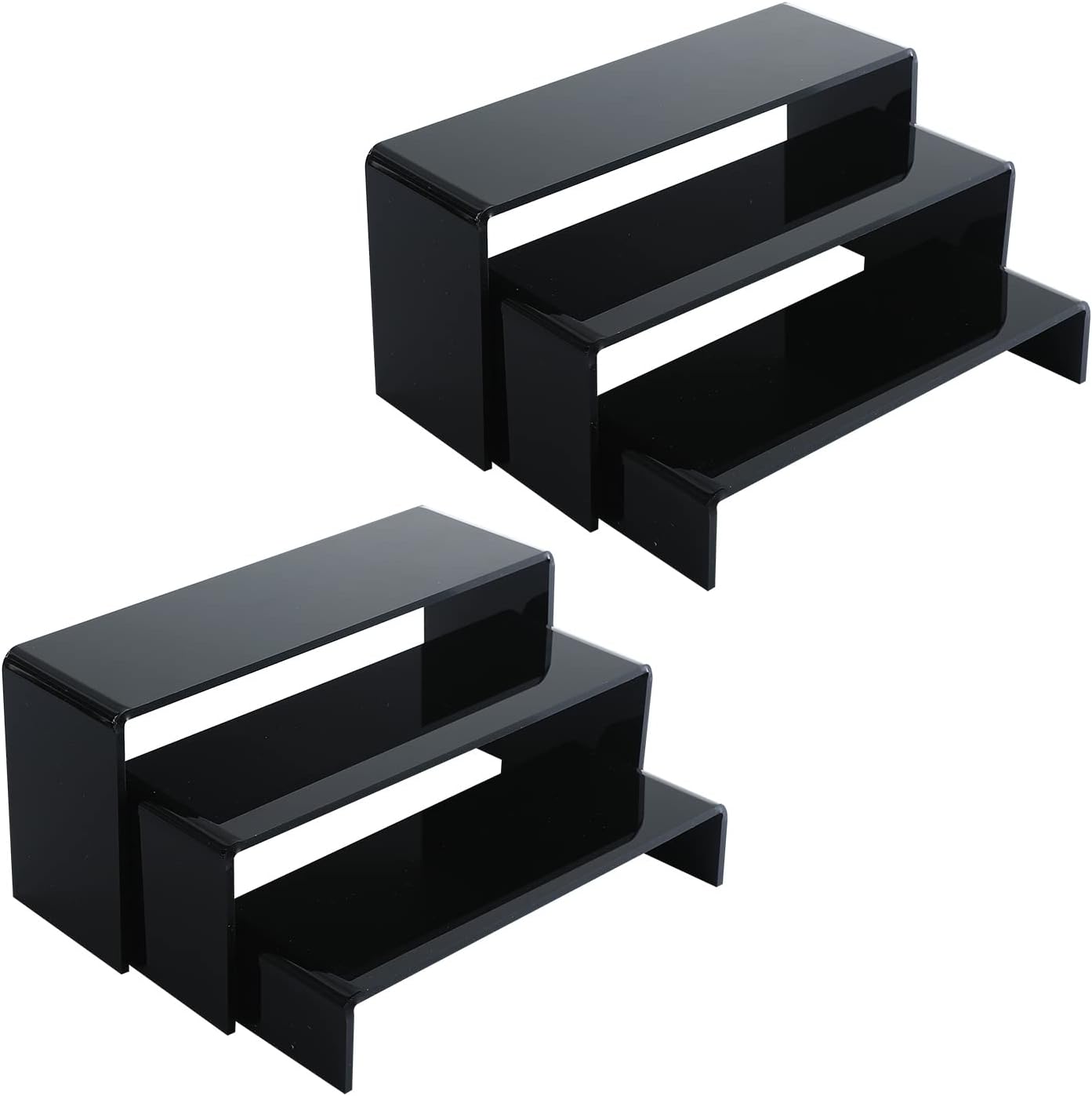 TOUGS 2 Sets Black Acrylic Display Risers Rectangle Stands for Figures Cupcakes Dessert Jewelry Display, with Protective Film