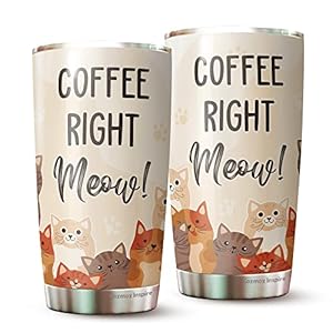 Cat Lover Mugs – Gifts For Cat Lovers – Cat Themed Coffee Gifts For Cat Owners – Funny Christmas Birthday Gifts For Friends, Coworker – Cat Lover Gifts For Women, Men – Coffee Right Meow 20 Oz Tumbler