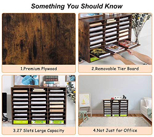 TQVAI Wood Adjustable Literature Organizer Desktop File Sorter Mail Center Paper Storage Cabinet Home & Office Mailbox School Classroom Keepers, 27 Slots Compartments, Archaize - Image 5