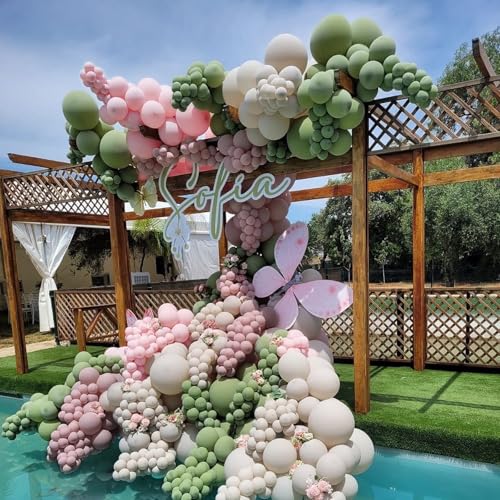 Image of Baby in Bloom Balloon Arch Kit 139Pcs Dusty Pink and Sage Green Balloons White Sand Balloon Garland for Boho Baby Shower Wedding Bride Anniversary Birthday Bridal Bear Theme Decorations