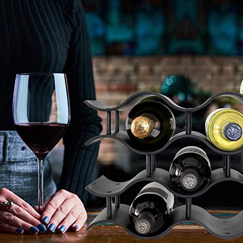 Bariboo Wave Wine Bottle Holder - Wine Rack Inserts For Cabinet That Fits 12 Bottles, Premium Plastic Countertop Wine Rack (Black, L) #TOP7
