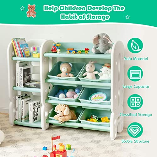 Costzon Kids Bookshelf With Toy Organizers And Storage, Multi-Purpose 4-Tier Shelf & 6 Removable Plastic Bins To Organize Books Toys, Toddler Bookcase For Playroom, Bedroom, Daycare, Nursery (Green) #TOP4