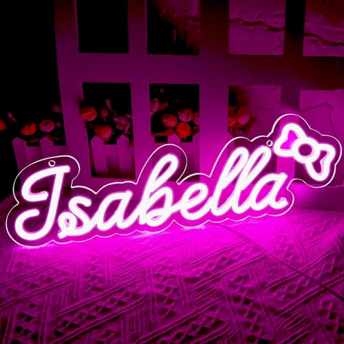 Image of Isabella Name Neon Sign,LED Name Neon Light for Kids Bedroom,Birthday Party Decoration,Neon Sign Customizable for Wall Decor,Perfect Choice for Girls,Size 16.1 * 5.1 inches(JTD0175)