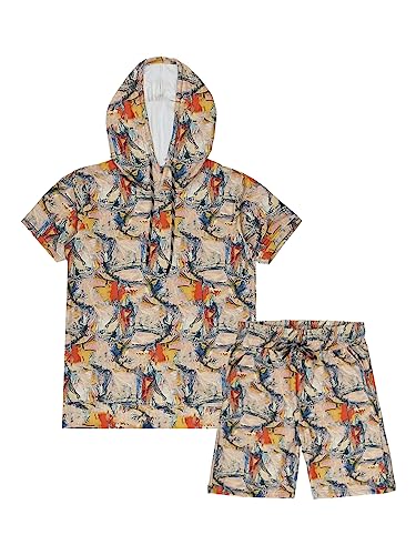 Image of CAVIO Boys Trendy Printed Hooded T-Shirt and Shorts Clothing Set
