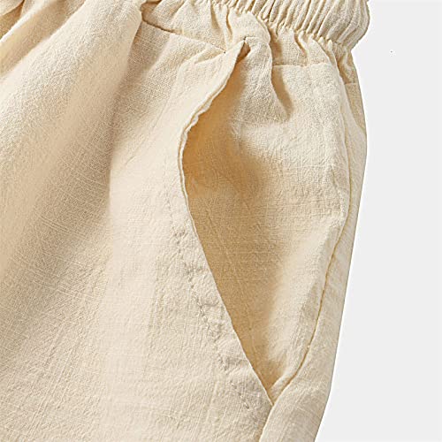 Celucke Zweiteiler Herren Leinenanzug Sommer Freizeitanzug Einfarbig 2-teilig Kurzarm Button-Up Revers Hemd und Shorts Beach Shirt Kurze Hose Set Baumwolle Leinen Anzug（Beige,M）