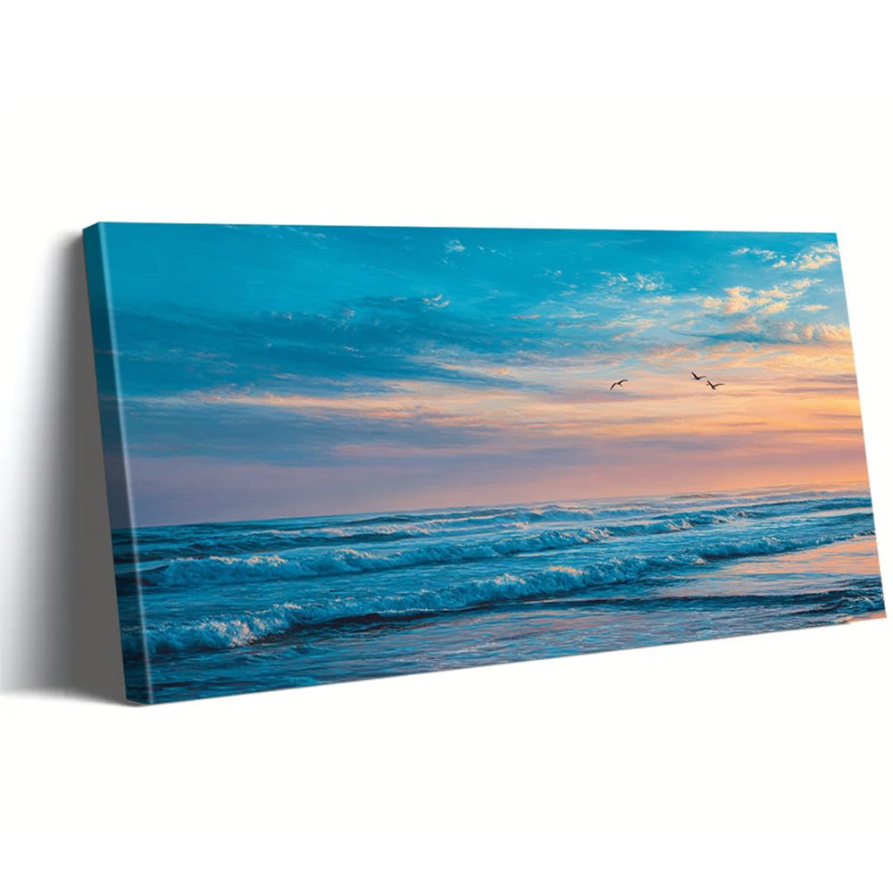 AEFOUU Ocean Horizon Wall Decor Canvas Painting, Sunset Colors Prints Poster Serenite Wall Art Modern Home Decor for Living Room(65x130cm/26x52in/Internal Frame)