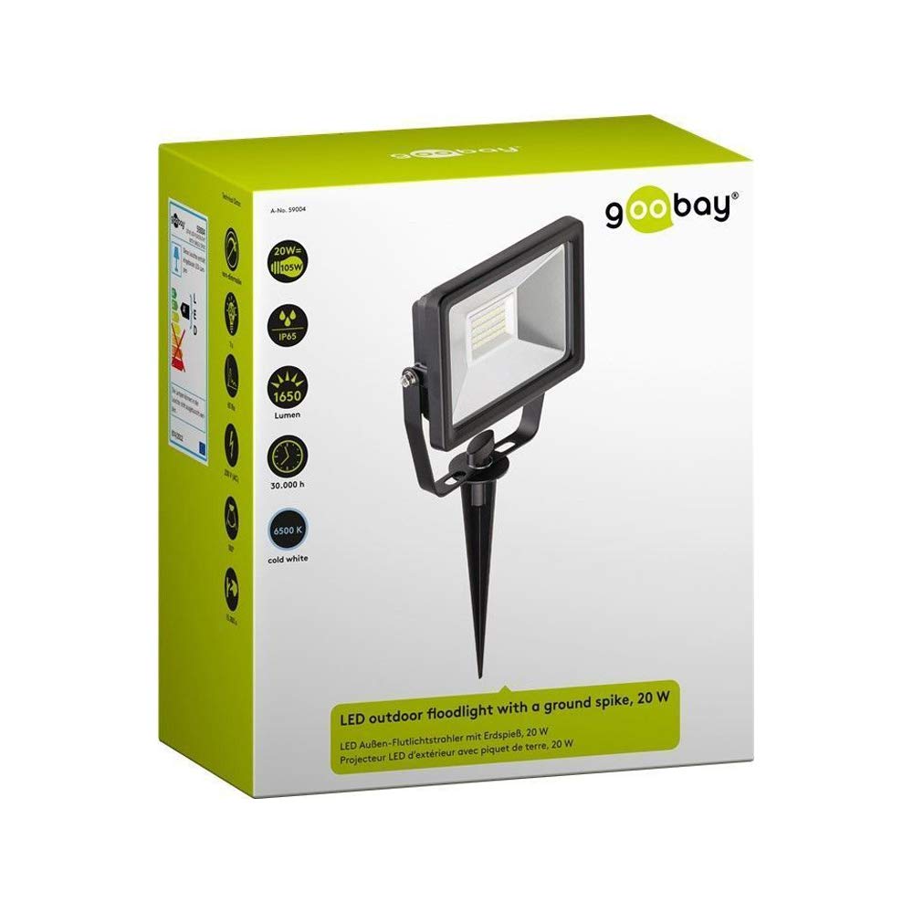 Goobay 59004 Faro da Esterno a LED con Picchetto di Terra, 20 W, Nero