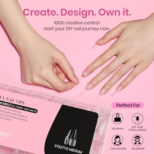 Image of Beetles Gel Nail Tips Etch-X- Stiletto Medium, 384pcs 12 Sizes