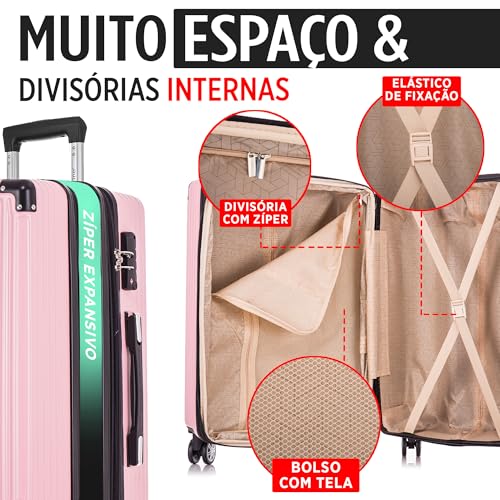 Mala de Bordo Dublin Rígida 4 Rodas Duplas Santino AMZV204P (Pink)