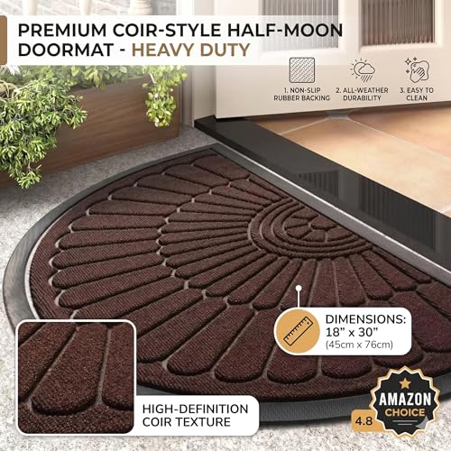 Image of Half Round Door Mat for Entrance - Anti-Skid Rubber Backing, Absorbent & Washable Rug for Indoor Outdoor Use - Semi-Circle Welcome Mat for Home, Bathroom, Kitchen - 45x75cm